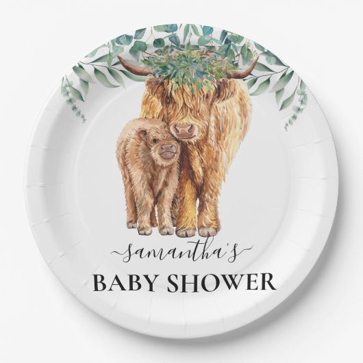 Koe Calf Baby shower Eucalyptus Papieren Bordje (Voorkant)