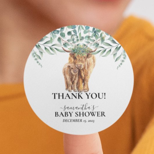 Koe Calf Baby shower Eucalyptus Ronde Sticker