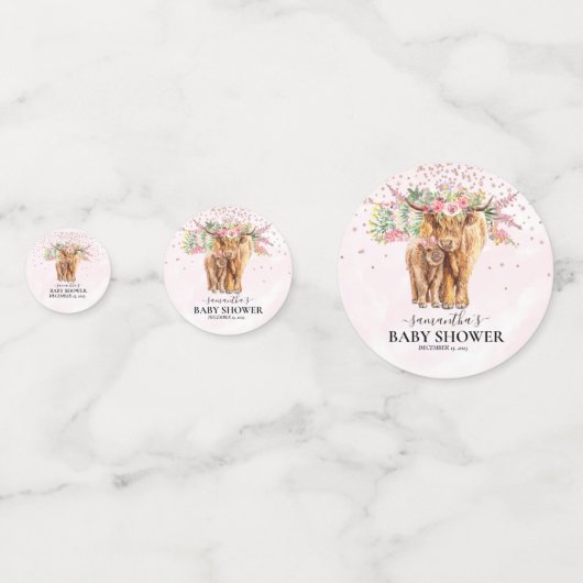 Koe Calf Baby shower voor roze meiden Floral hoogl Confetti (Achterkanten)