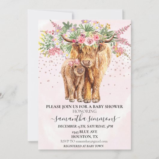 Koe Calf Baby shower voor roze meiden Floral hoogl Kaart (Voorkant)