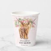 Koe Calf Baby shower voor roze meiden Floral hoogl Papieren Bekers (Voorkant)