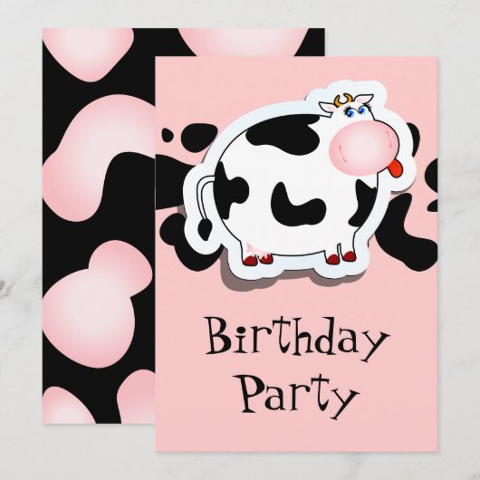 koe cartoon, uitnodiging (Voorkant / Achterkant)