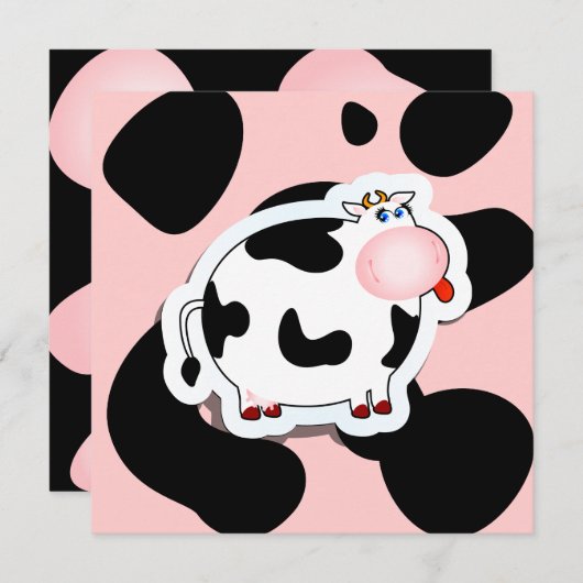 koe cartoon, uitnodiging (Voorkant / Achterkant)