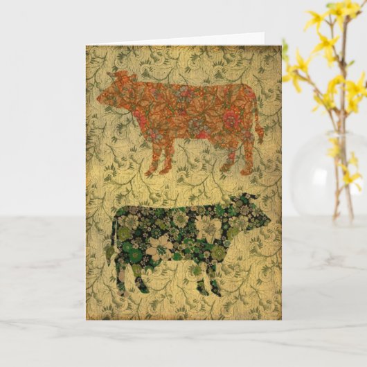 Koe Collage Birthday Kaart (Gele Bloem)