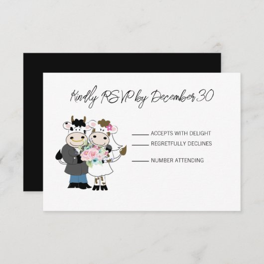 Koe Cute Couple Wedding RSVP-reactiekaart RSVP Kaartje (Voorkant / Achterkant)