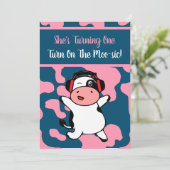 Koe dansend Boerderij Dieren Meisje 1e verjaardag Kaart (Staand voorkant)