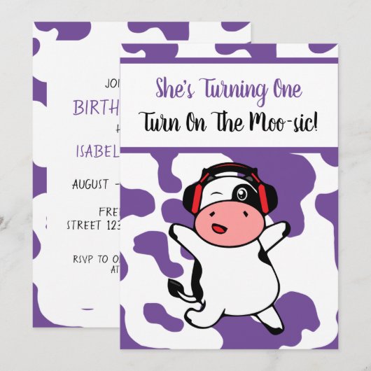 Koe dansend Boerderij Diermeisje 1e verjaardag Kaart (Voorkant / Achterkant)