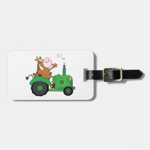 Koe die een tractor bestuurt bagagelabel
