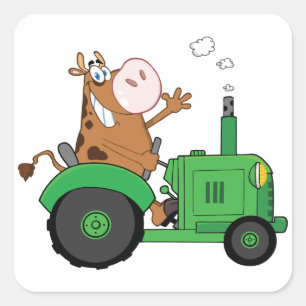 Koe die een trekker bestuurt vierkante sticker