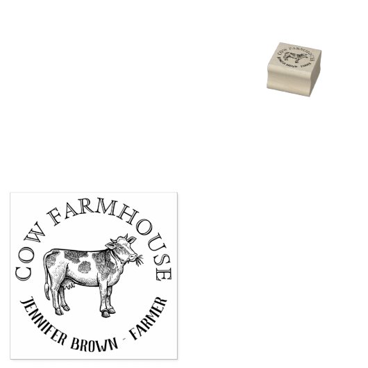 Koe die gras eet biologische verse boerderij natuu rubberstempel (Gestempeld)