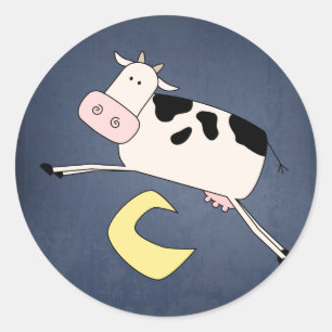Koe die over de maan springt ronde sticker
