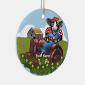 Koe die Tractor Bestuurt Keramisch Ornament (Rechts)