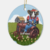 Koe die Tractor Bestuurt Keramisch Ornament (Links)