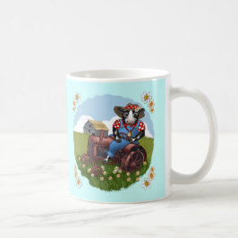 Koe die tractor bestuurt mok
