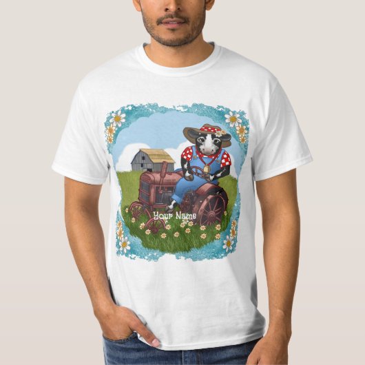 Koe die Tractor Bestuurt T-shirt (Voorkant)
