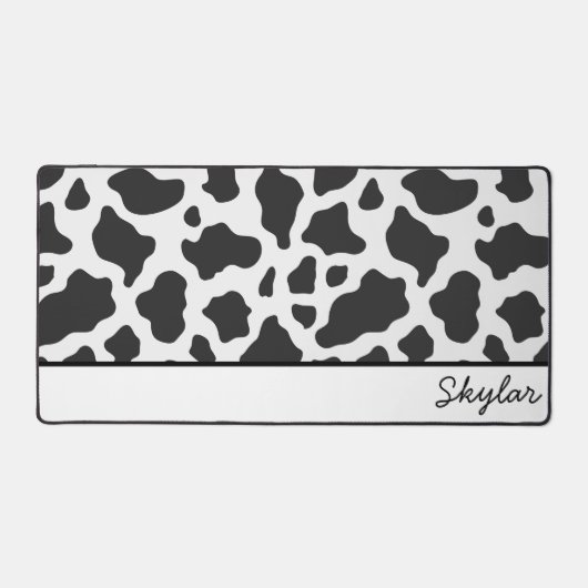 Koe Dierenprint Aangepaste Cursieve Naam Bureaumat (Voorkant)