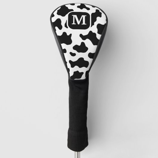 Koe Dierenprint Gevlekt Zwart-wit Monogram Golfheadcover (Voorkant)