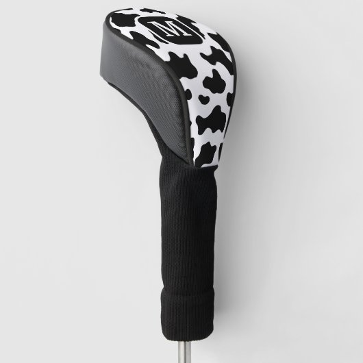 Koe Dierenprint Gevlekt Zwart-wit Monogram Golfheadcover (Schuin)