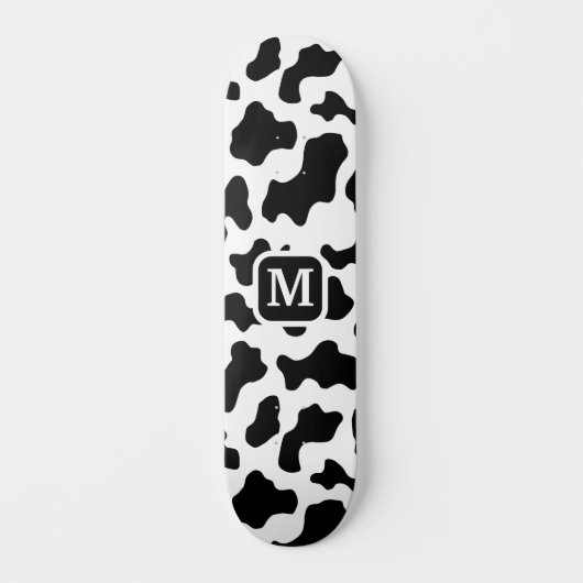 Koe Dierenprint Gevlekt Zwart-wit Monogram Persoonlijk Skateboard (Voorkant)
