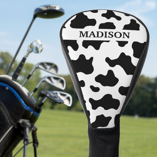 Koe Dierenprint Gevlekt Zwart & Wit Naam Golfheadcover