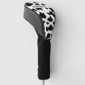 Koe Dierenprint Gevlekt Zwart & Wit Naam Golfheadcover (Schuin)