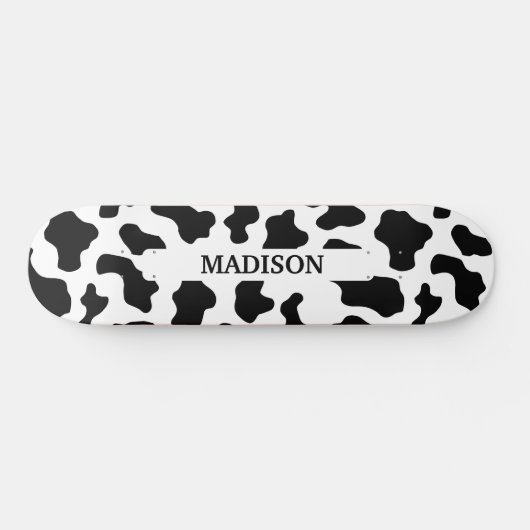 Koe Dierenprint Gevlekt Zwart & Wit Naam Persoonlijk Skateboard (Horizontaal)