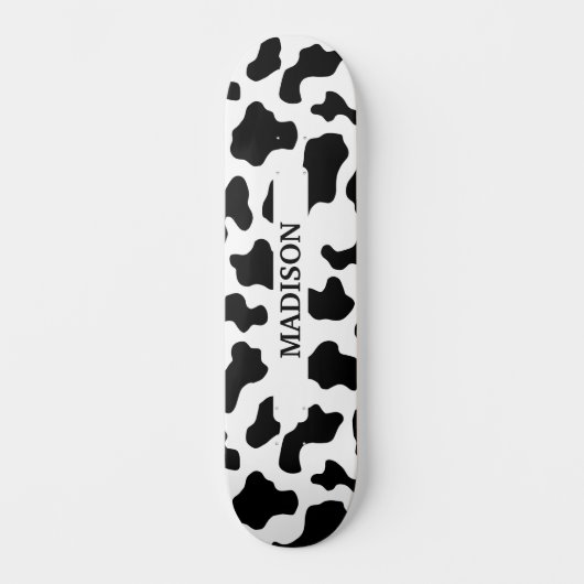 Koe Dierenprint Gevlekt Zwart & Wit Naam Persoonlijk Skateboard (Voorkant)