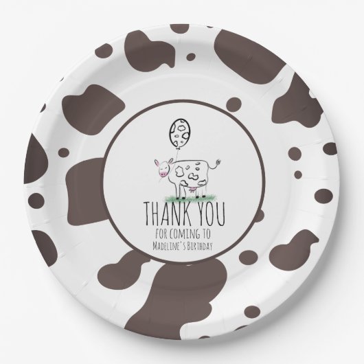 Koe Doodle Boerderij Animal Birthday Party Harteli Papieren Bordje (Voorkant)