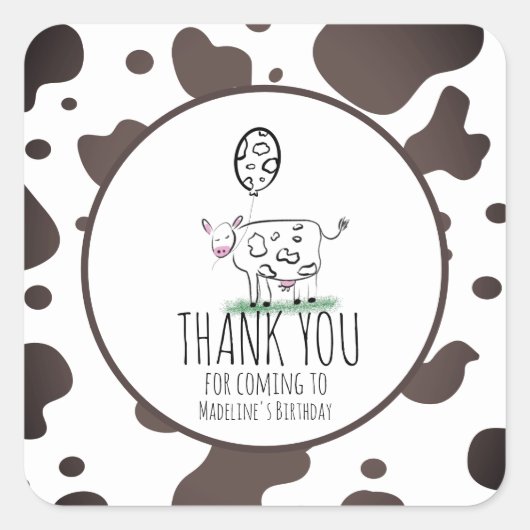 Koe Doodle Boerderij Animal Birthday Party Harteli Vierkante Sticker (Voorkant)