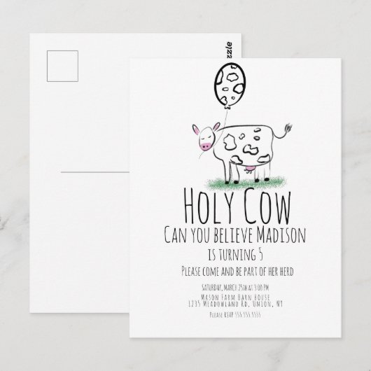 Koe Doodle Boerderij Dier Verjaardagsfeestje   Briefkaart (Voorkant / Achterkant)