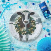 Koe draagt een kerstkrans papieren bordje (Feest)