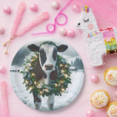 Koe draagt een kerstkrans papieren bordje (Feest)