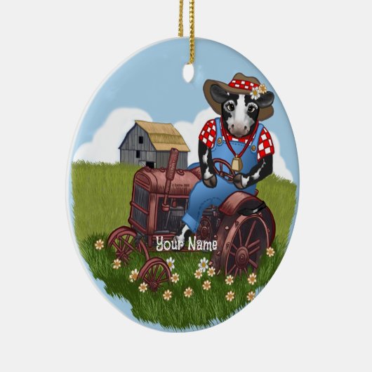 Koe drijvende trekker keramisch ornament (Rechts)