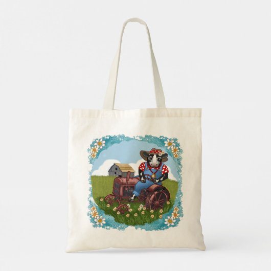 Koe drijvende trekker tote bag (Achterkant)