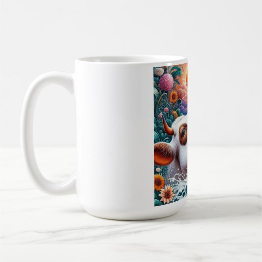 Koe drink melk koffiemok (Links)