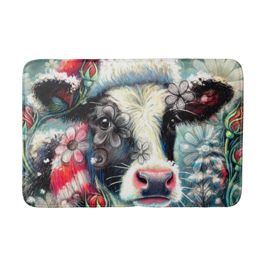 Koe Dromen Van Warmer Times Blauwgroen Rode Bloeme Badmat (Voorkant)