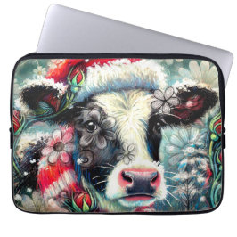 Koe Dromen Van Warmer Times Blauwgroen Rode Bloeme Laptop Sleeve
