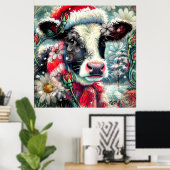 Koe Dromen Van Warmer Times Blauwgroen Rode Bloeme Poster (Thuiskantoor)