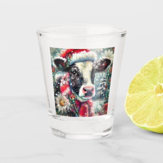 Koe Dromen Van Warmer Times Blauwgroen Rode Bloeme Shot Glas (Voorkant)