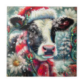 Koe Dromen Van Warmer Times Blauwgroen Rode Bloeme Tegeltje (Voorkant)