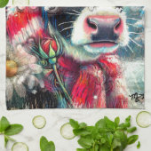 Koe Dromen Van Warmer Times Blauwgroen Rode Bloeme Theedoek (Gevouwen)