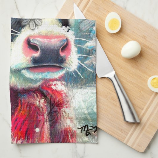 Koe Dromen Van Warmer Times Blauwgroen Rode Bloeme Theedoek (Quarter Fold)