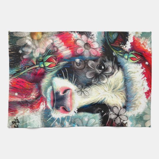 Koe Dromen Van Warmer Times Blauwgroen Rode Bloeme Theedoek (Horizontaal)