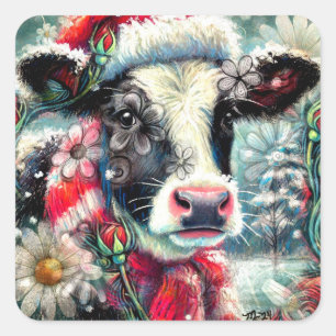 Koe Dromen Van Warmer Times Blauwgroen Rode Bloeme Vierkante Sticker