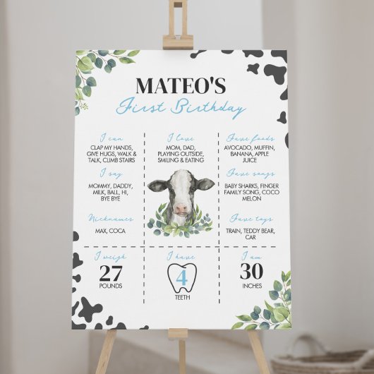 Koe Eerste Verjaardag Mijlpaal Bord Poster