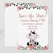 Koe eerste verjaardag save the date (Voorkant / Achterkant)