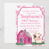 Koe eerste verjaardagsuitnodiging kaart (Voorkant / Achterkant)