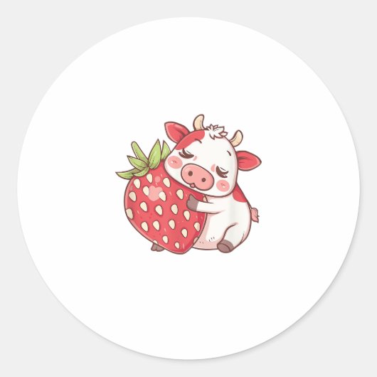 Koe en aardbei ronde sticker (Voorkant)