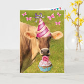 Koe en cupcake van feestdag kaart (Gele Bloem)