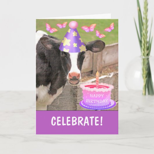 Koe en een gelukkige verjaardag kaart (Voorkant)